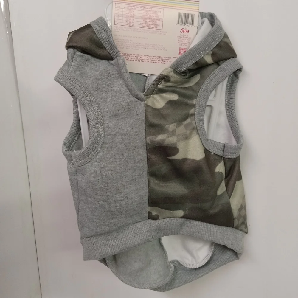 JUSTICE Dog Puppy Hoody Sweat Shirt Camouflage  Green & Gray NEW